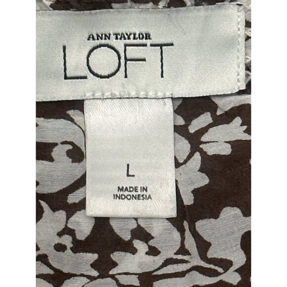 Ann Taylor Loft Large Brown White Silk Cotton Floral Blouse Romantic City Chic - Picture 7 of 12